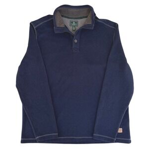 GH Bass Mens XL Navy Blue Fleece Lined Quarter Button Mock Neck Pullover Sweater